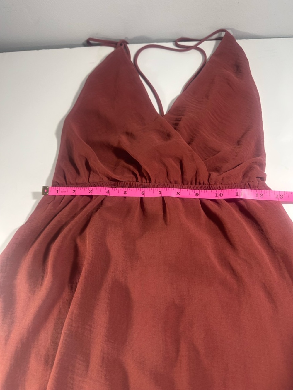 Final Touch Rust Spaghetti Strap Mini Dress Size M Crisscross Back Flirty Skirt - Picture 7 of 8